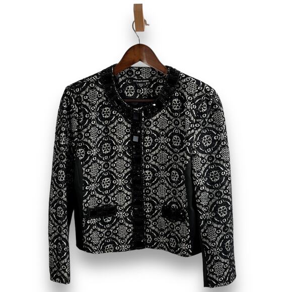Michael Simon Lace Beaded Jacket Black Evening Bolero Party Petite L - Picture 2 of 11
